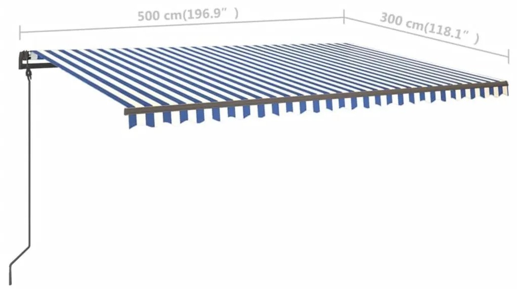 Τέντα Συρόμενη Χειροκίνητη με LED Μπλε / Λευκό 5 x 3 μ. - Μπλε