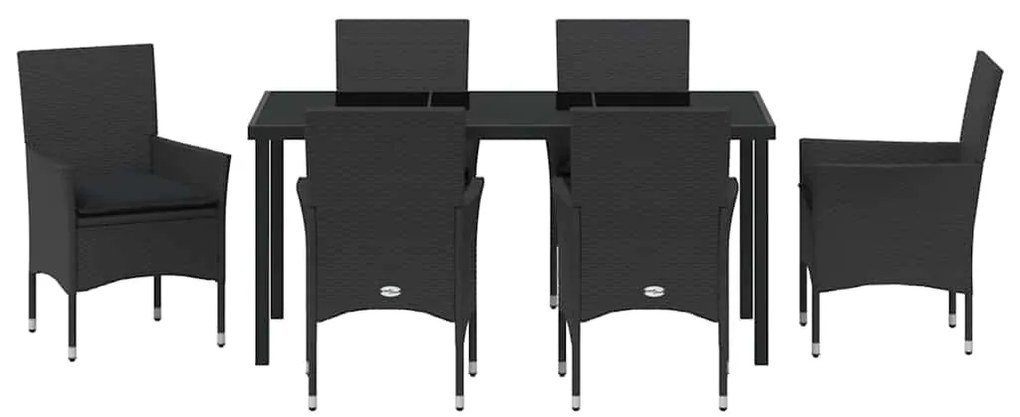 vidaXL Σέτ φαγητού για κήπο με μαξιλάρι 7 pcs Μαύρο συνθετικό ρατάν
