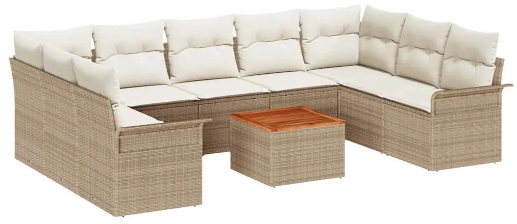 vidaXL Σετ Καναπέ Κήπου με μαξιλάρι 10 pcs Μπεζ, Κρέμα 55 x 55 x 37 εκ