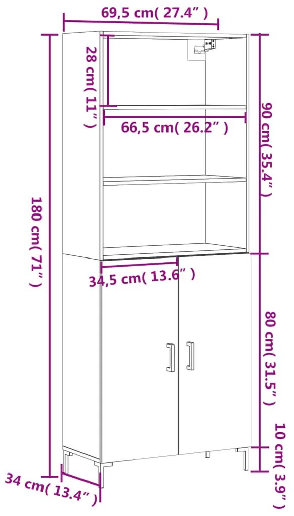 Ντουλάπι Sonoma δρυς 69,5 x 34 x 180 εκ. από Επεξεργασμένο Ξύλο - Καφέ