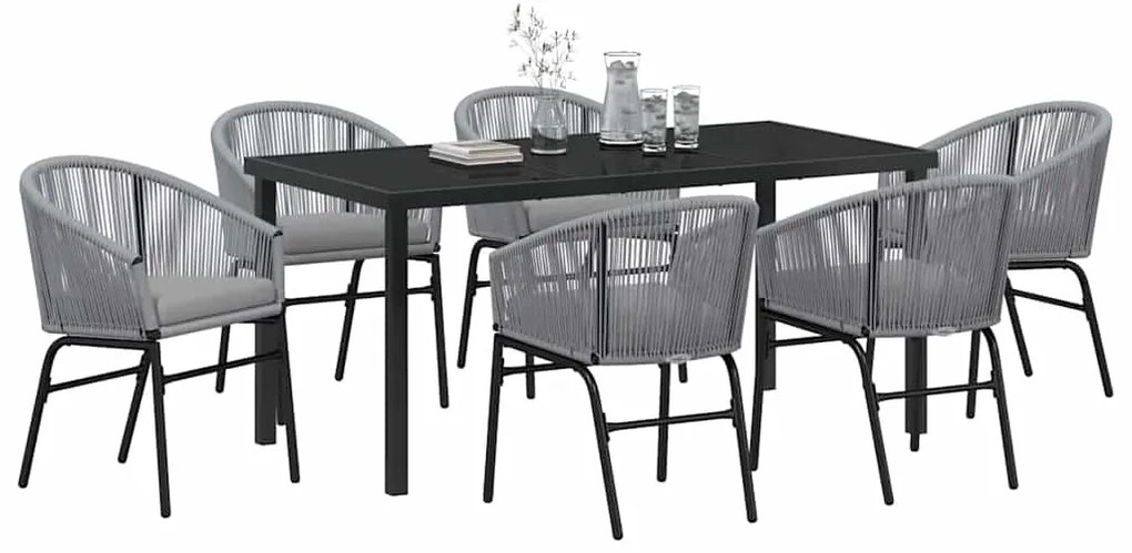 vidaXL Σέτ φαγητού για κήπο 7 pcs Γκρι Πολυ ράταν