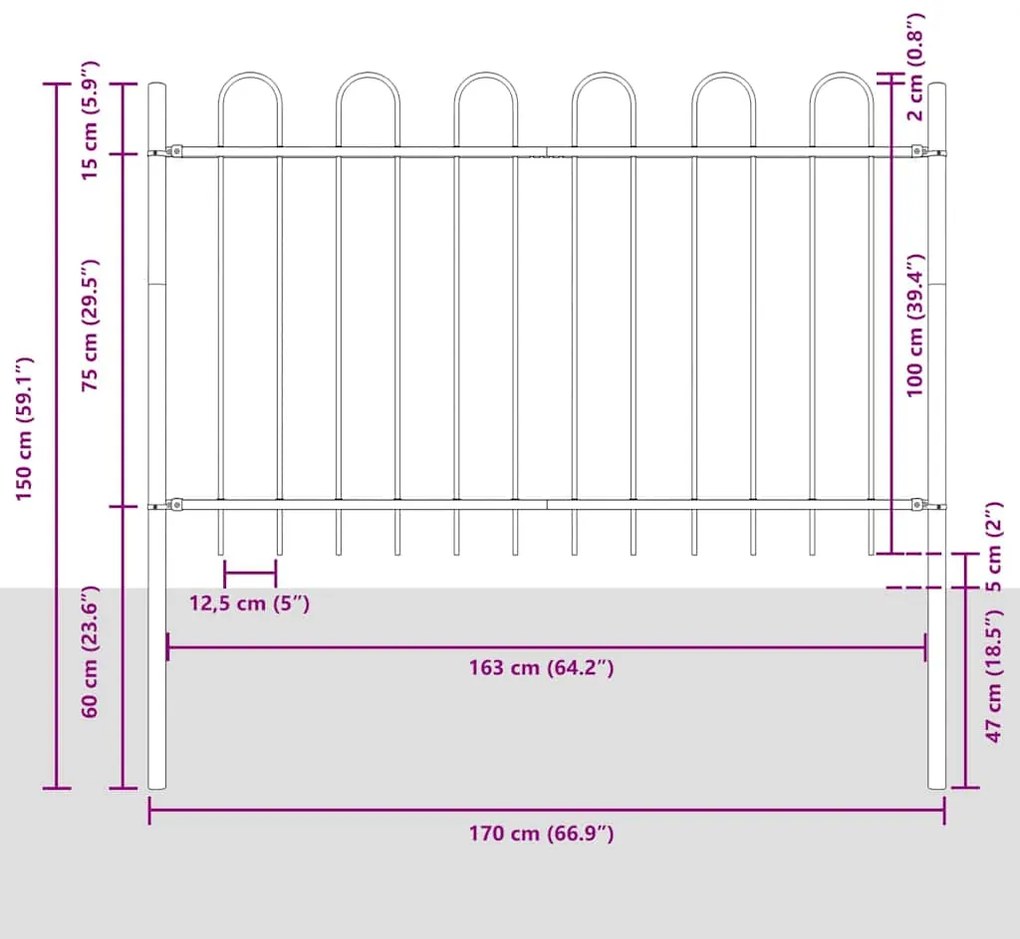 vidaXL Φράκτης Κήπου  Λευκός με Καμπύλη Κορυφή, 8.5x1 μ, Σίδηρος