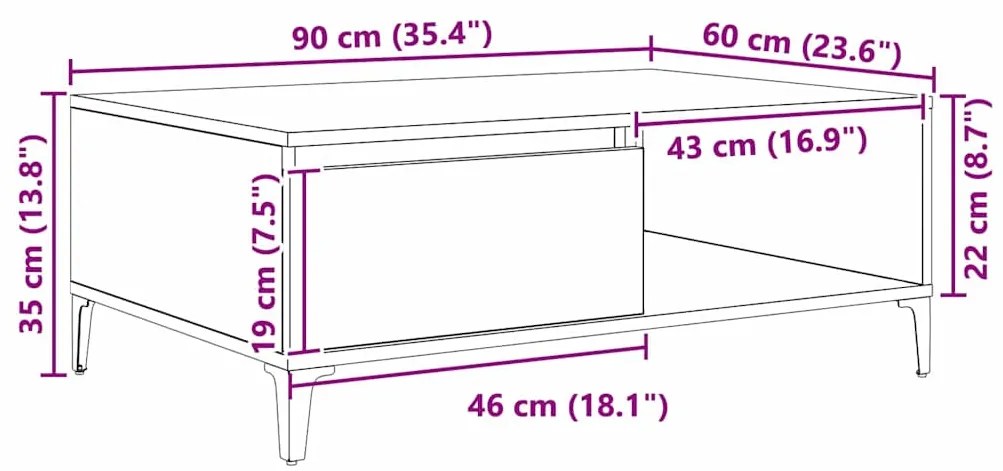 vidaXL Τραπεζάκι σαλονιού Παλαιό ξύλο 90 x 60 x 35 cm