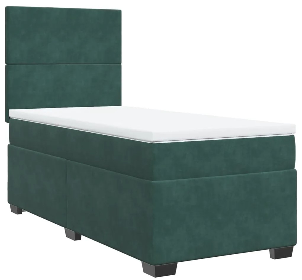 vidaXL Κρεβάτι Boxspring με Στρώμα Σκούρο Πράσινο 90x200 εκ. Βελούδινο
