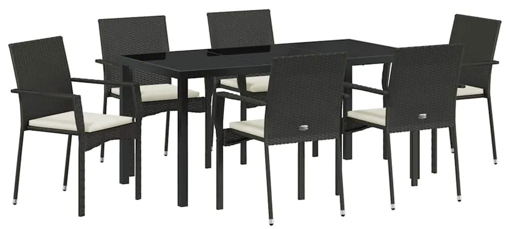 vidaXL Σέτ φαγητού για κήπο με μαξιλάρι 7 pcs Μαύρο Πολυ ράταν