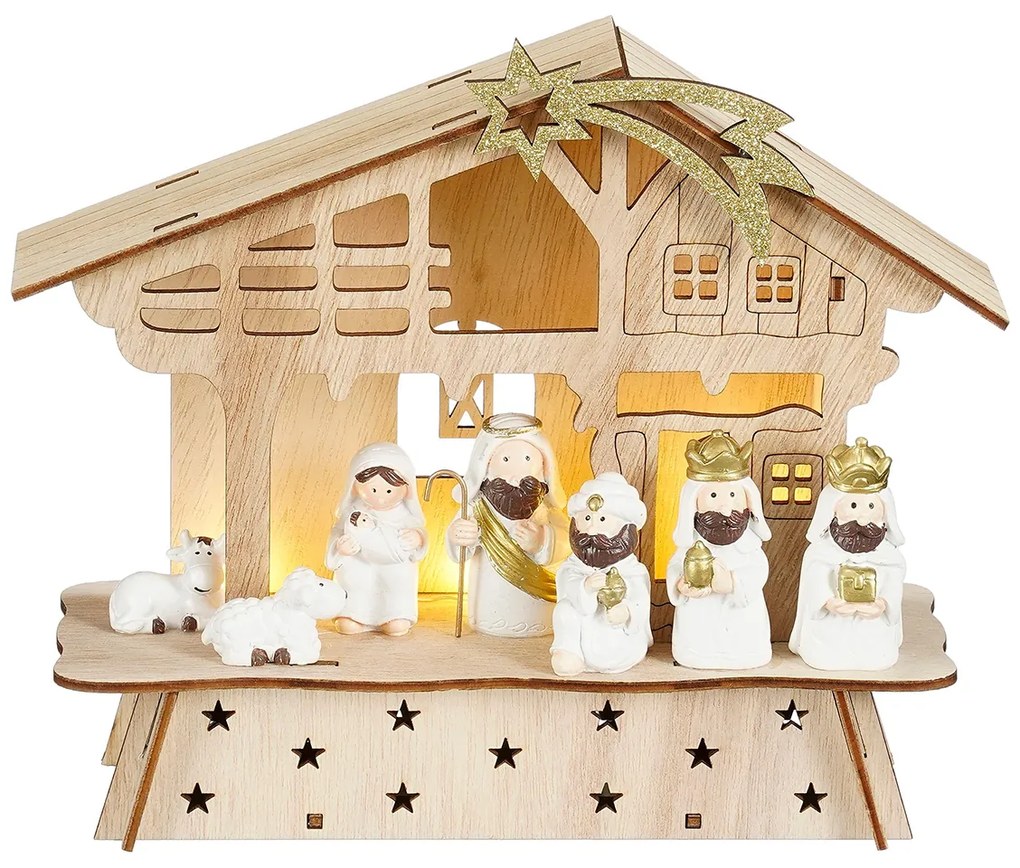 Φάτνη Ξύλινη Led Με 7 Φιγούρες (22x8x19) Edelman 1178300