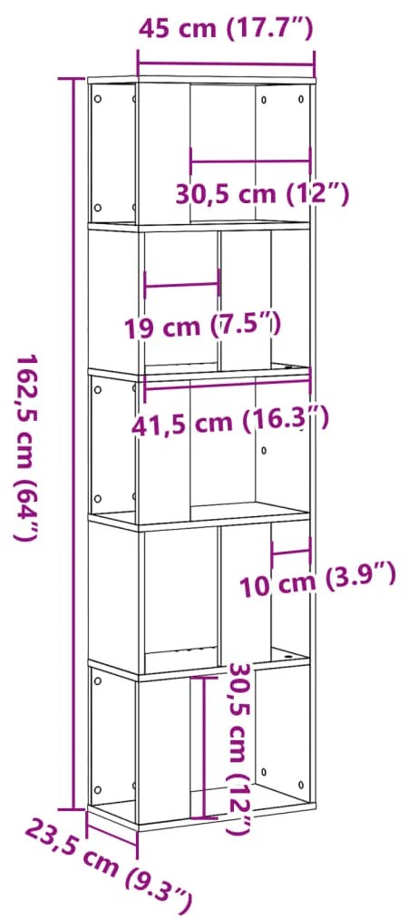 Βιβλιοθήκη 5 Επιπέδων 45x23,5x162,5 εκ. Επεξεργ. Ξύλο - Καφέ