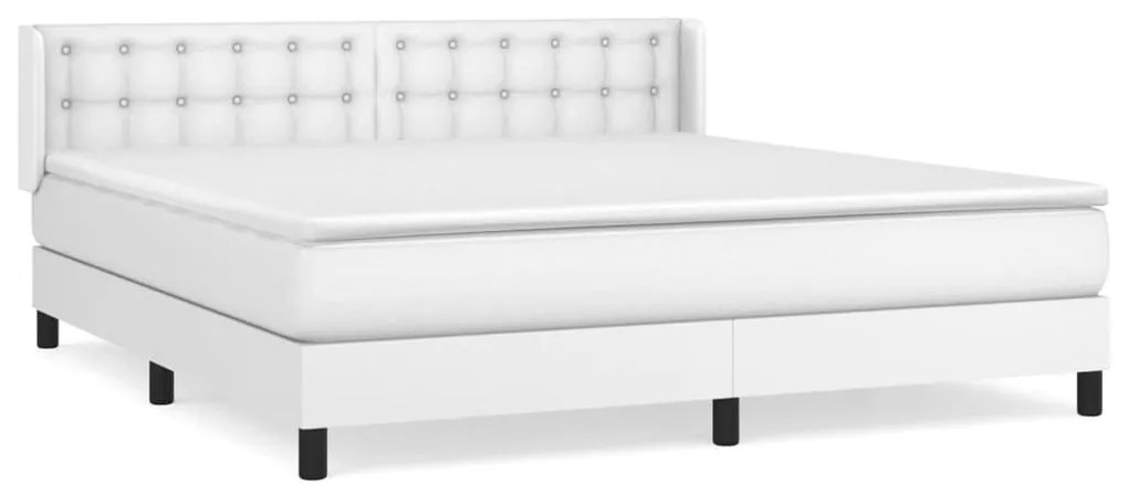 Κρεβάτι Boxspring με Στρώμα Λευκό 160x200εκ.από Συνθετικό Δέρμα - Λευκό