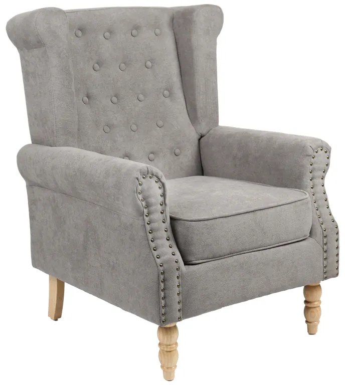 Intrahome Πολυθρόνα Piore Intrahome γκρι ύφασμα και πόδι rubberwood σε φυσική απόχρωση 77x80x106εκ | SKU: INTRAPA-366111169