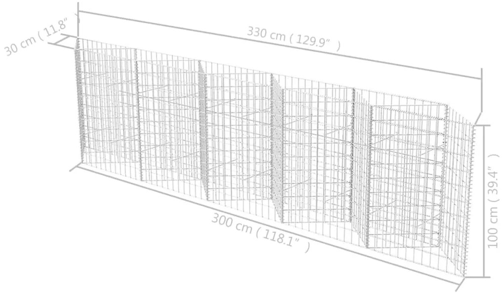 vidaXL Συρματοκιβώτιο 300 x 30 x 100 εκ. από Γαλβανισμένο Χάλυβα
