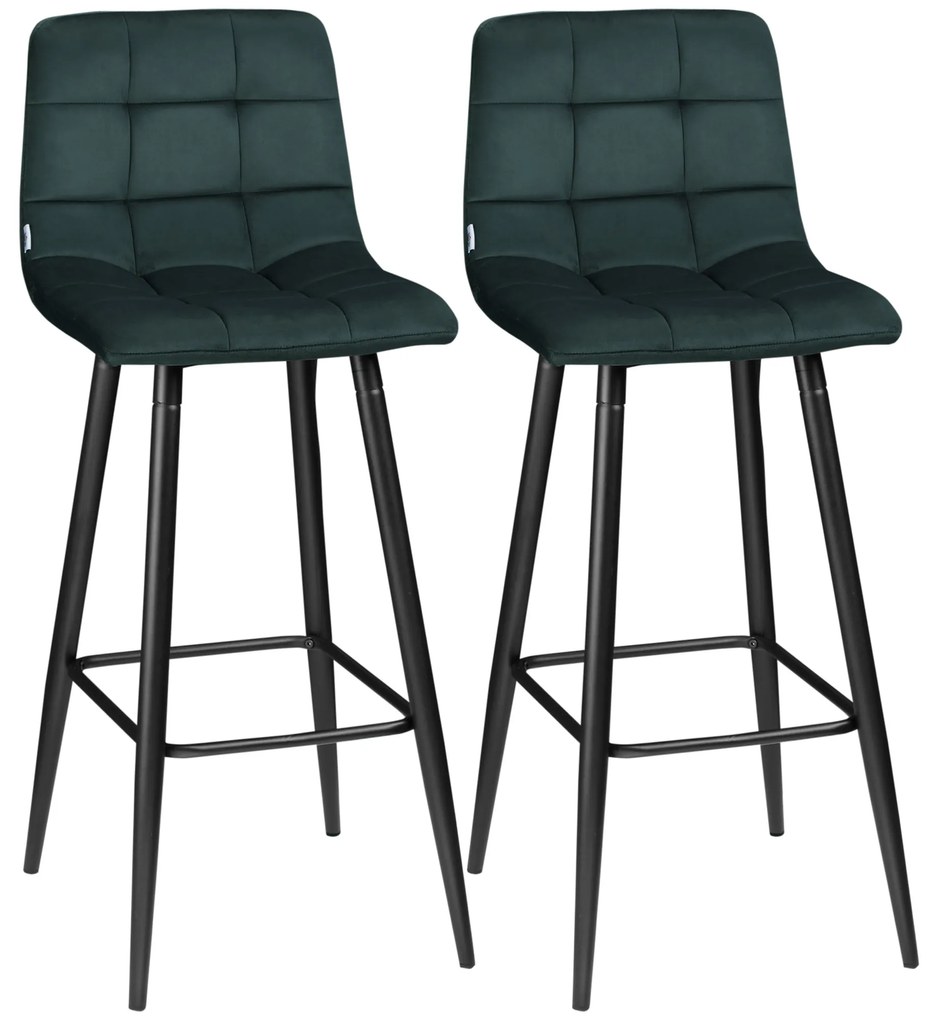 Σκαμπό μπαρ HOMCOM σετ 2 τεμαχίων, μοντέρνος σχεδιασμός, μαλακό κάθισμα, ατσάλινο πλαίσιο, 42 x 47 x 105 cm, πράσινο