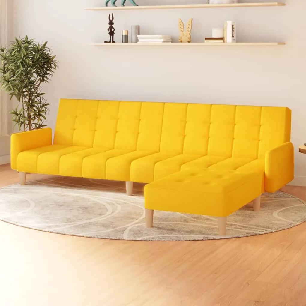 vidaXL Καναπές Κρεβάτι Διθέσιος με Υποπόδιο Κίτρινο Υφασμάτινος