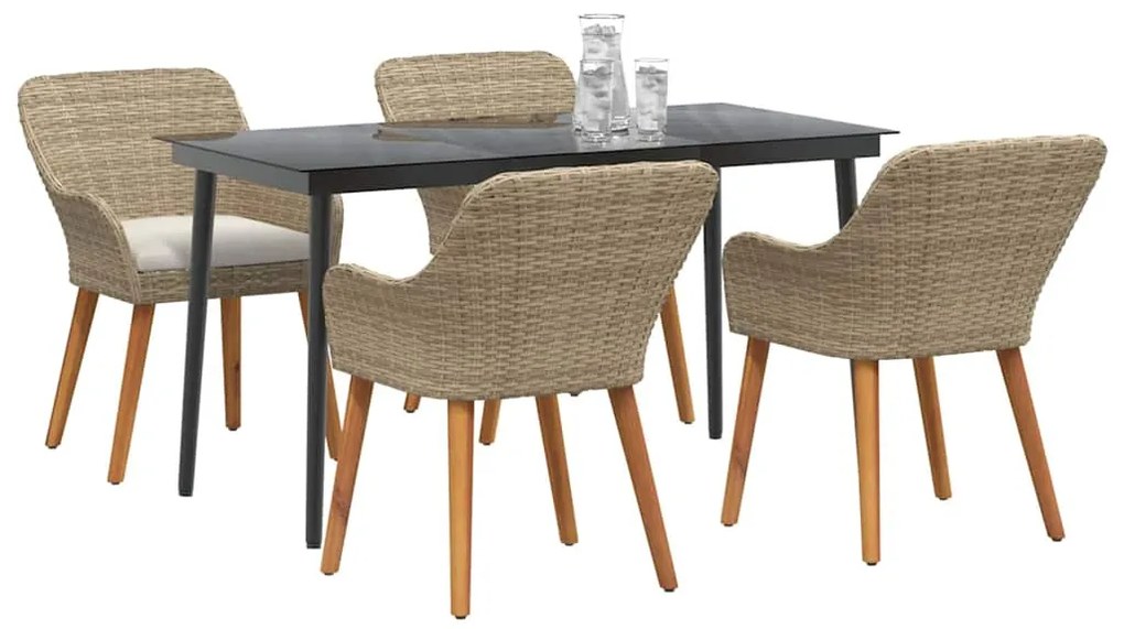 vidaXL Σέτ φαγητού για κήπο με μαξιλάρι 5 pcs Μπεζ συνθετικό ρατάν