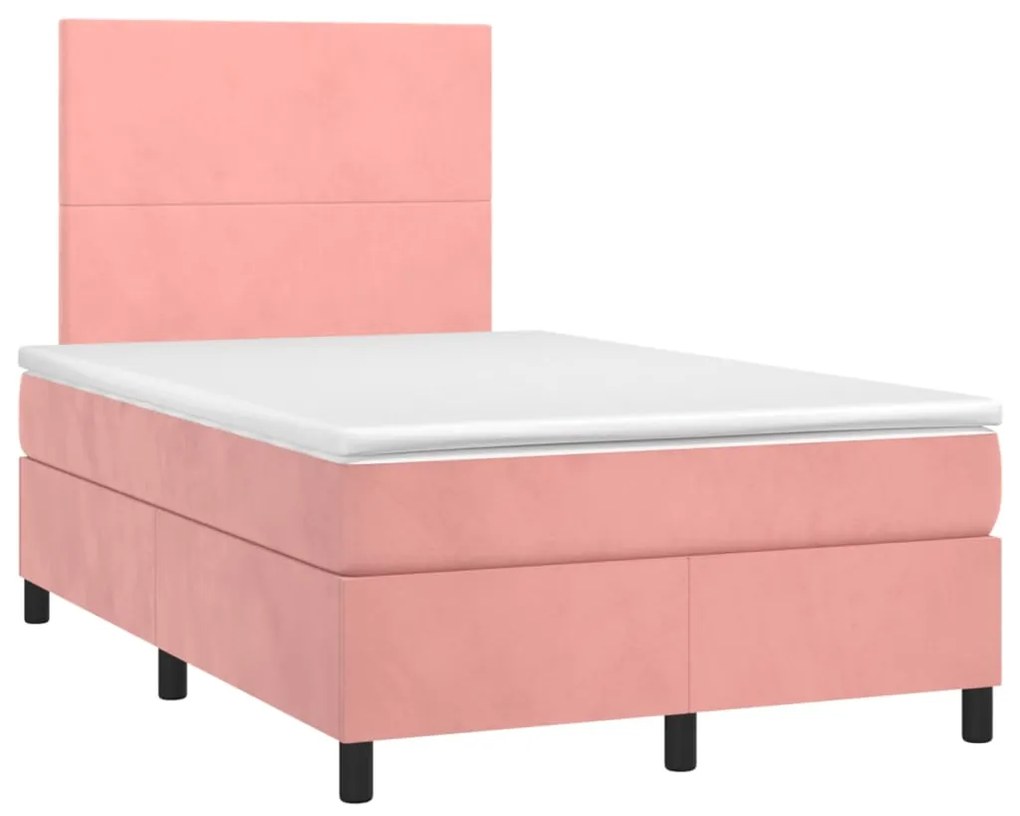 vidaXL Κρεβάτι Boxspring με Στρώμα Ροζ 120x190 εκ. Βελούδινο