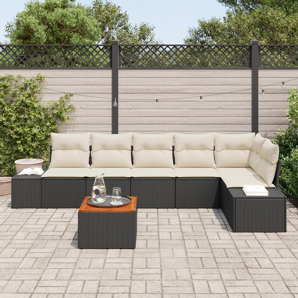 vidaXL Σετ Καναπέ Κήπου 7 pcs Μαύρος, λευκός Ρατάν, Πολυεστέρας