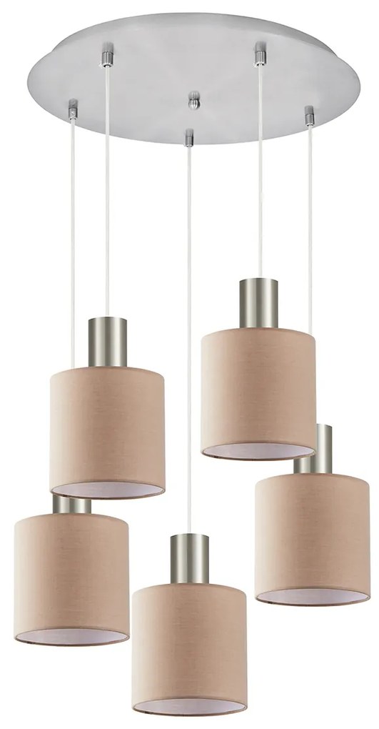 Φωτιστικό Οροφής SE21-NM-4-5NM-SH3 ADEPT TUBE Nickel Matt Pendant Brown Fabric Shade+ - 77-8433 - 51W - 100W - 77-8433