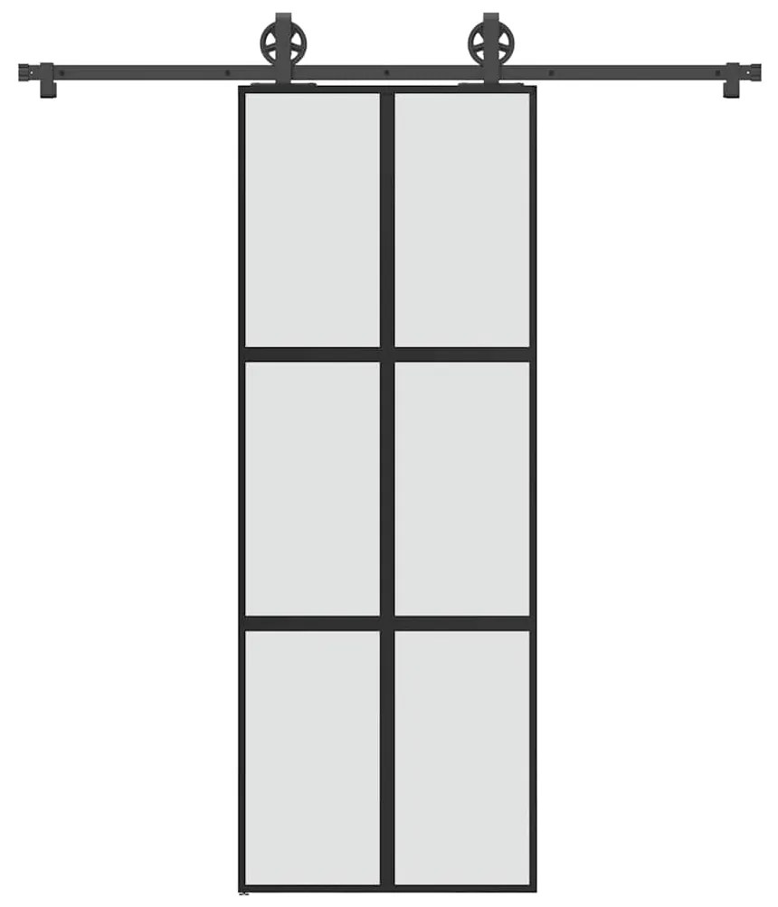 Συρόμενη πόρτα με σετ υλικού 76x205 cm από γυαλί&amp;Αλουμίνιο - Μαύρο