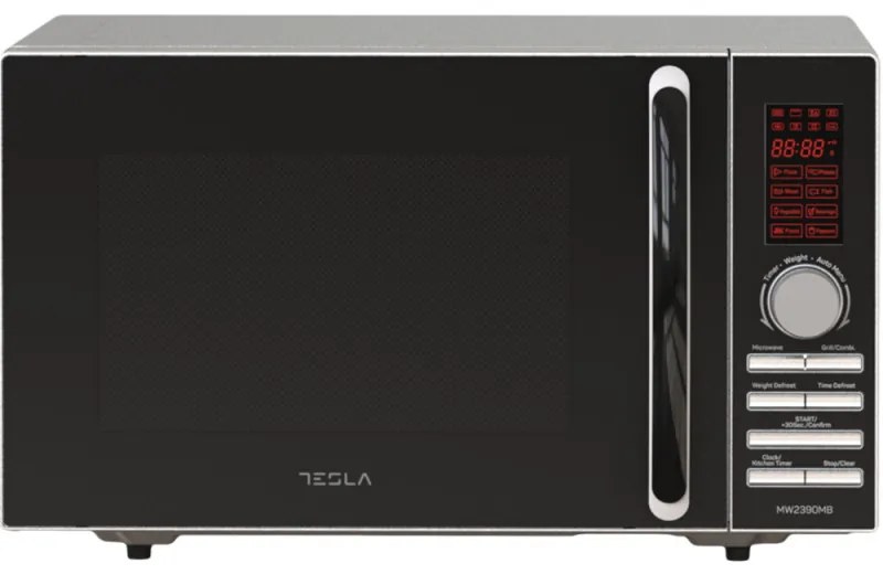 Φούρνος μικροκυμάτων Tesla MW2390MB, 23 λίτρα, 800 W, Γκριλ, Απόψυξη, Ψηφιακός έλεγχος, 5 επίπεδα ισχύος, Ασημί/Μαύρο