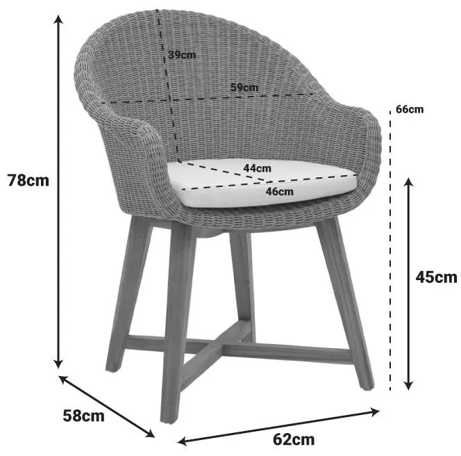 Καρέκλα - Πολυθρόνα Solso σκελετός αλουμινίου με teak πόδι σε Φυσικό και κρεμ μαξιλάρι 62x58x78 εκ. 62x58x78 εκ.
