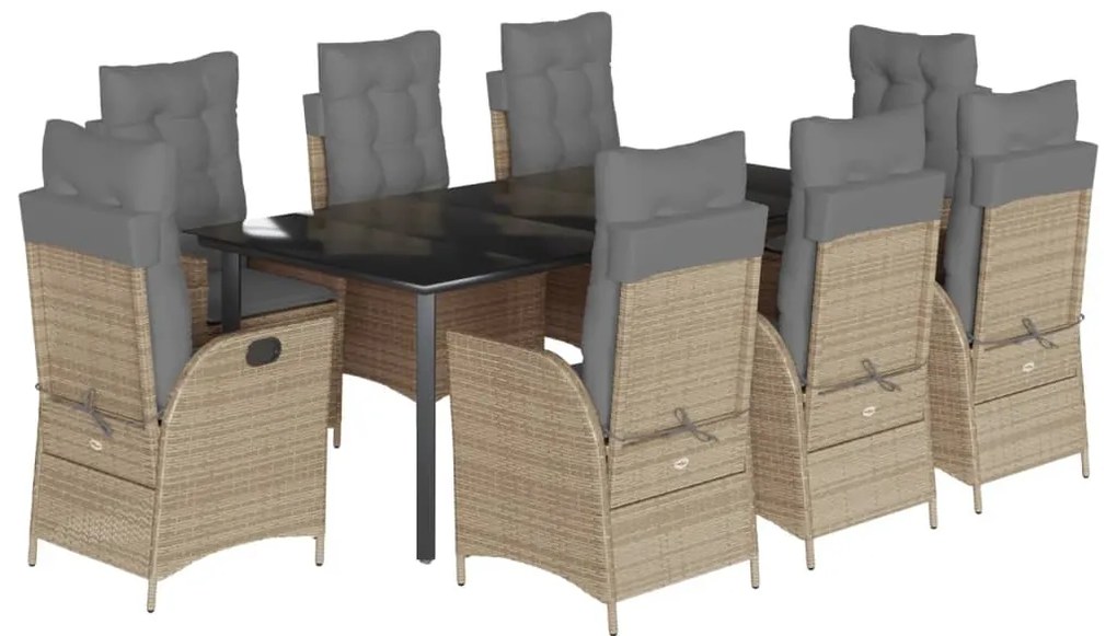 vidaXL Σετ Τραπεζαρίας Κήπου 9 τεμ. Μπεζ Συνθετικό Ρατάν με Μαξιλάρια