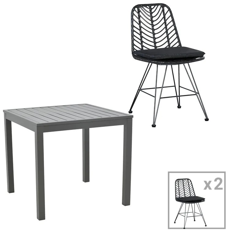 Τραπεζαρία Kliton-Naoki σετ 3τεμ pakoworld ανθρακί αλουμίνιο και μέταλλο σε μαύρη απόχρωση 80x80x74εκ