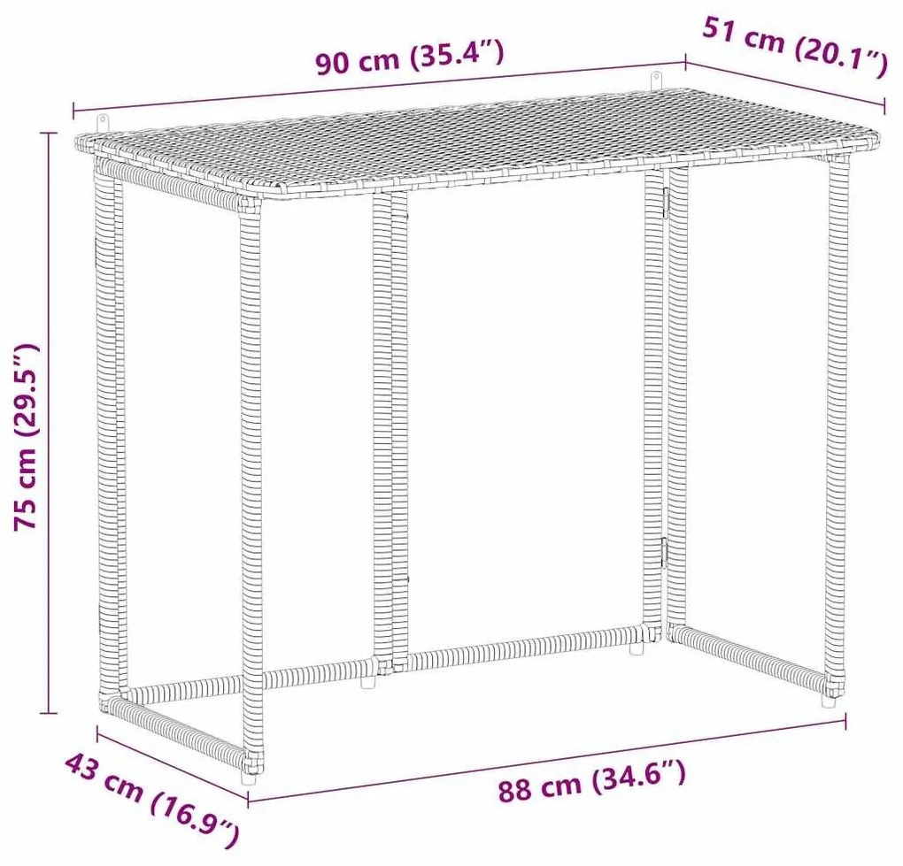 Πτυσσόμενο τραπέζι κήπου γκρι 90x51x75 cm Poly Rattan - Γκρι