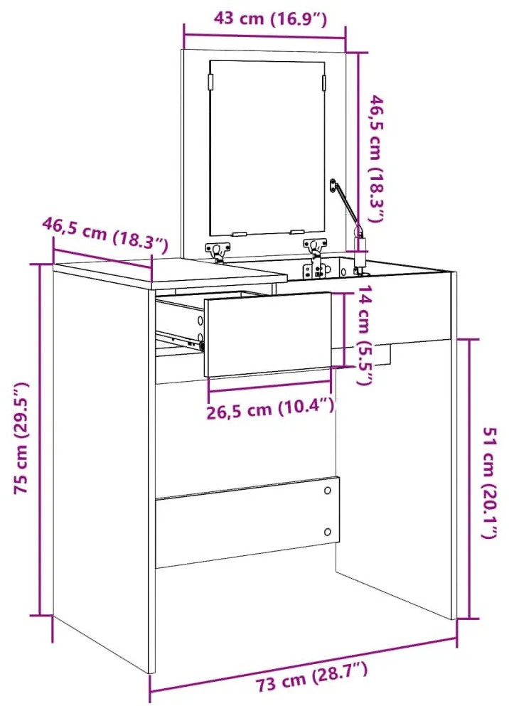 Μπουντουάρ με Καθρέφτη Γκρι Sonoma 73x46,5x120 εκ. - Γκρι