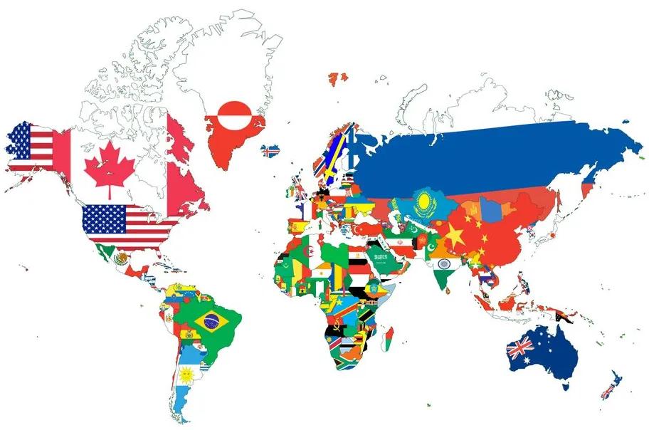 Εικόνα στον παγκόσμιο χάρτη φελλού με σημαίες με λευκό φόντο - 90x60  peg