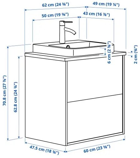 ANGSJON/BACKSJON βάση νιπτήρα με συρτάρια/νιπτήρα/μπαταρία, 62x49x71 cm 895.139.64