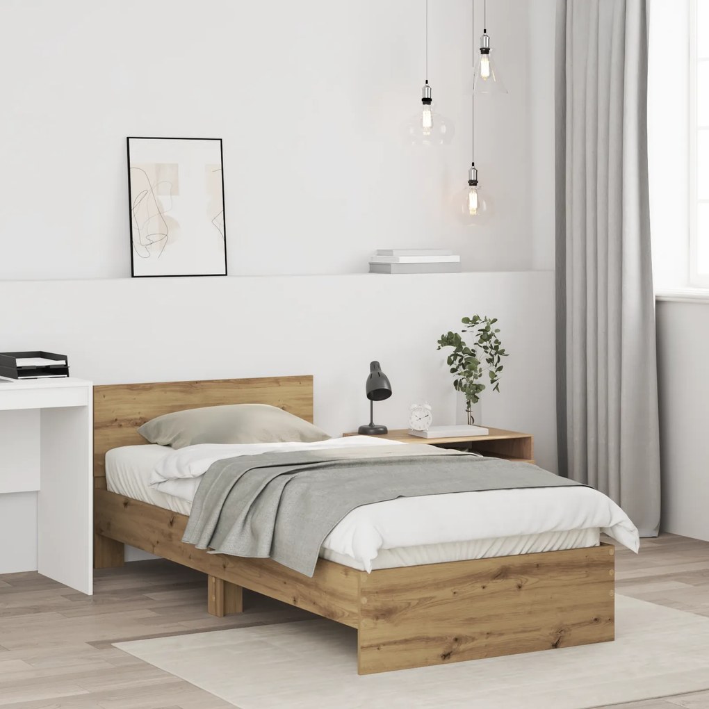vidaXL Κρεβάτι χωρίς στρώμα με κεφαλάρι δρυς 75x190 εκ.