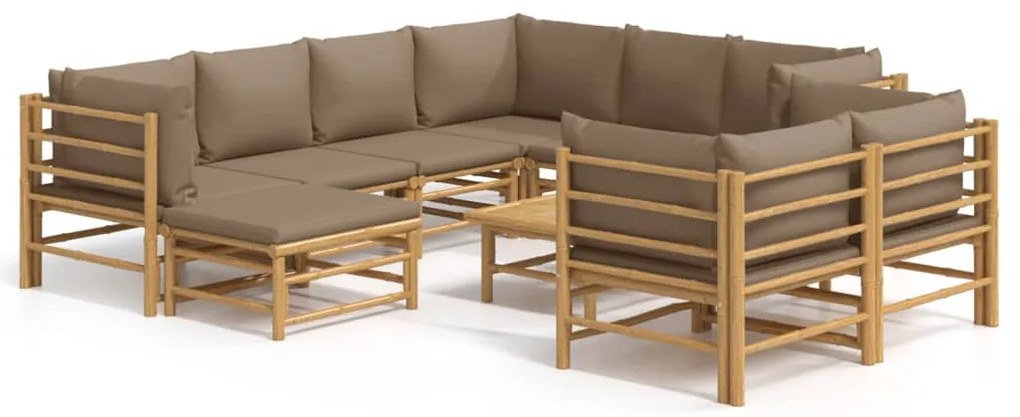 vidaXL Σαλόνι Κήπου Σετ 10 Τεμαχίων από Μπαμπού με Taupe Μαξιλάρια