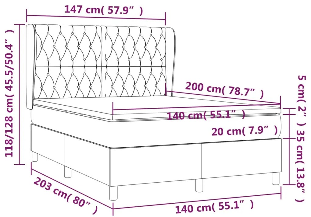 Κρεβάτι Boxspring με Στρώμα Μαύρο 140x200 εκ. Υφασμάτινο - Μαύρο