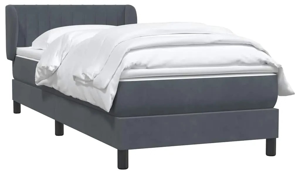 vidaXL Κρεβάτι Boxspring με Στρώμα Σκούρο Γκρι 90x220 εκ. Βελούδινο