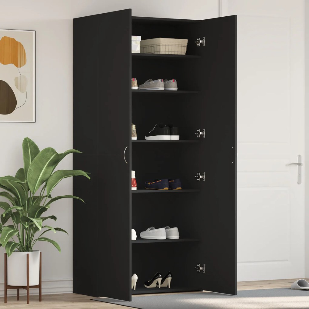 vidaXL Ντουλάπα Παπουτσιών Μαύρο 80 x 35.5 x 180 εκ Επεξεργασμένο ξύλο
