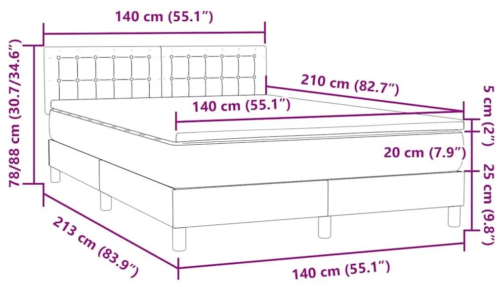 Κρεβάτι Boxspring με Στρώμα Μαύρο 1140x210 εκ. Βελούδινο - Μαύρο