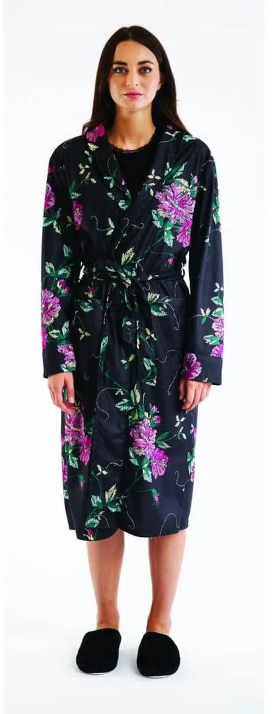 Amo la Casa Γυναικεία Μακρυά Ρόμπα Fleece Super Soft - Desiree Μαύρο Φλοράλ