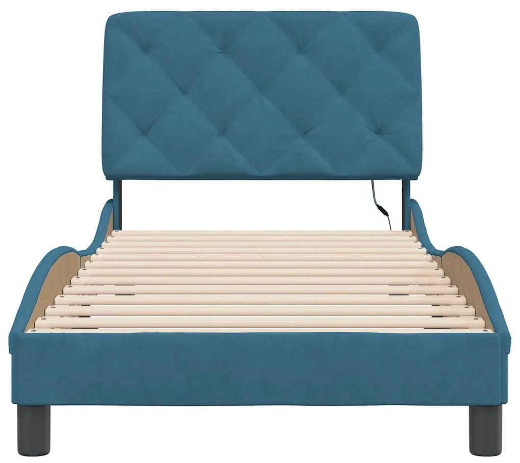 vidaXL Πλαίσιο κρεβατιού με LED χωρίς στρώμα Μπλε 90x200 εκ. Βελούδινο