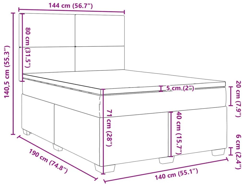 Κρεβάτι Boxspring με Στρώμα Μαύρο 140x190 εκ. Βελούδινο - Μαύρο