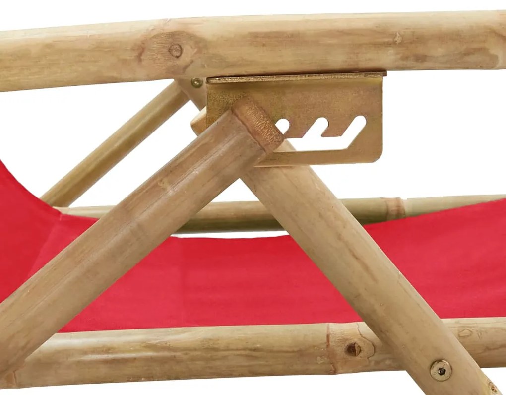 vidaXL Σεζλόνγκ Ανακλινόμενη Κόκκινη από Μπαμπού και Ύφασμα