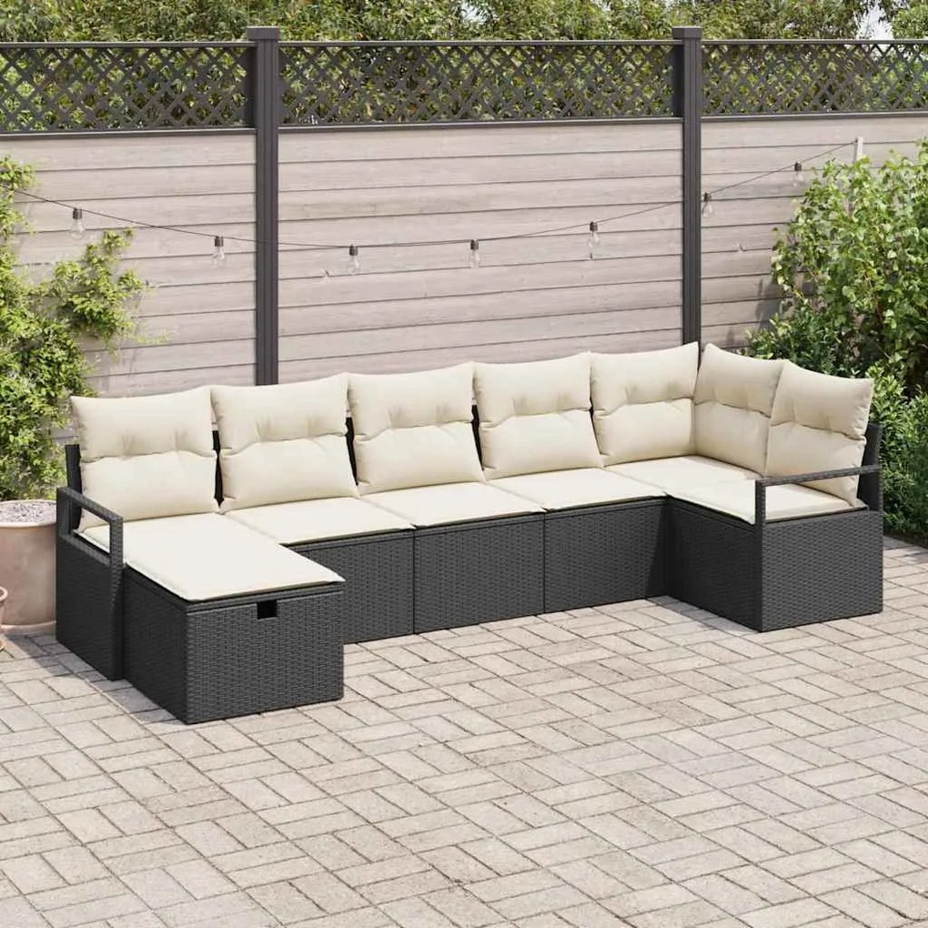 vidaXL Σετ Καναπέ Κήπου 7 pcs Μαύρο και κρεμ 287 x 122 x 85 εκ