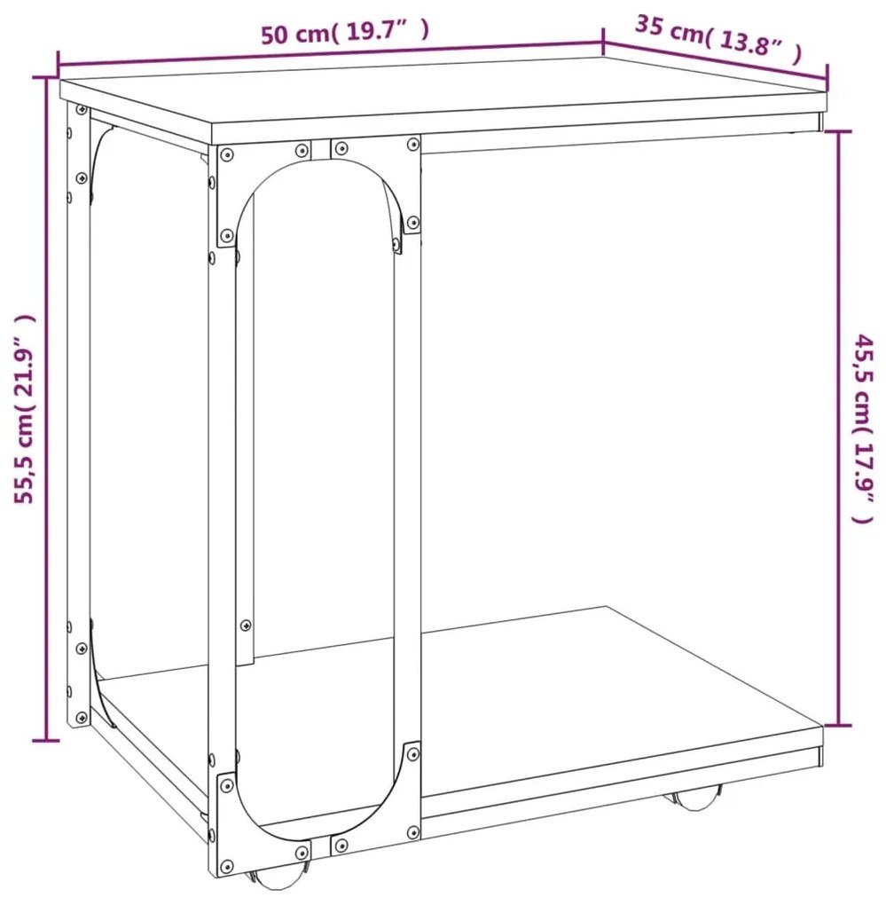 Βοηθητικό Τραπέζι με Ρόδες Sonoma Δρυς 50x35x55,5εκ. Επεξ. Ξύλο - Καφέ