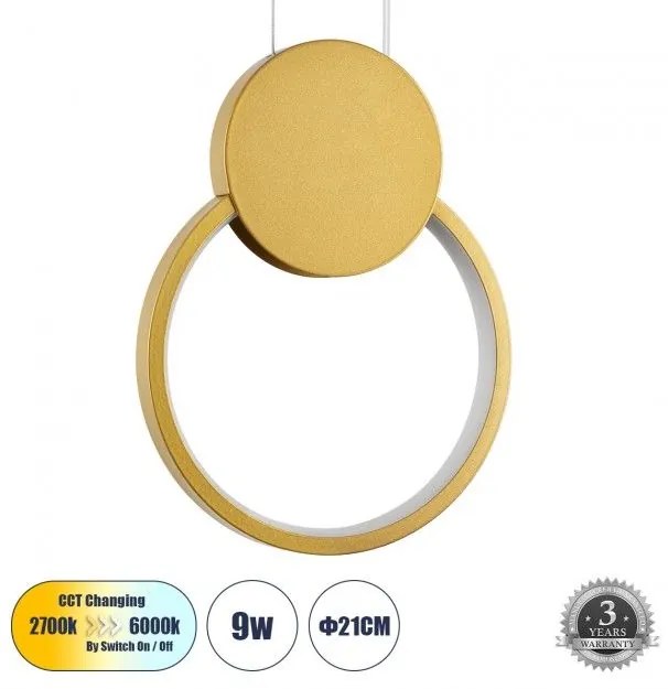 Κρεμαστό Φωτιστικό Οροφής LED 9W 1080lm CYCLOS 61075 Χρυσό Globostar 61075 Χρυσό