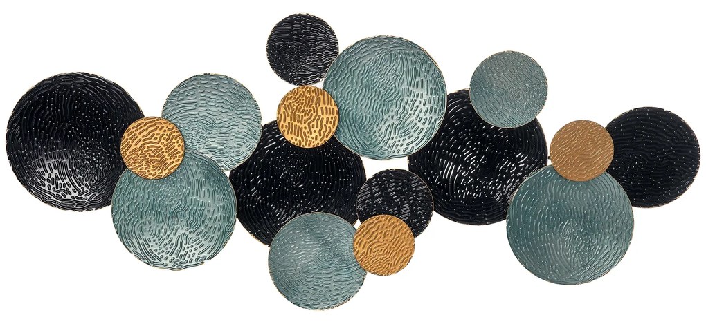 HOMCOM Διακόσμηση Τοίχου 3D με Κύκλους 121 cm x 4 cm x 53 cm Μέταλλο Μπλε + Μαύρο