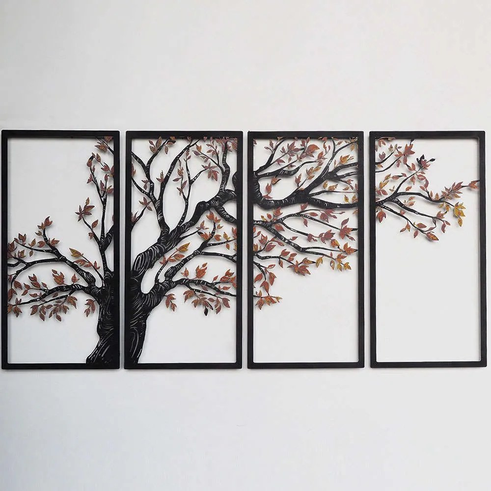 Διακοσμητικό Τοίχου Autumn Vibes (Σετ 4Τμχ) 507ATP1201 48x98cm Black-Orange Wallity Ατσάλι