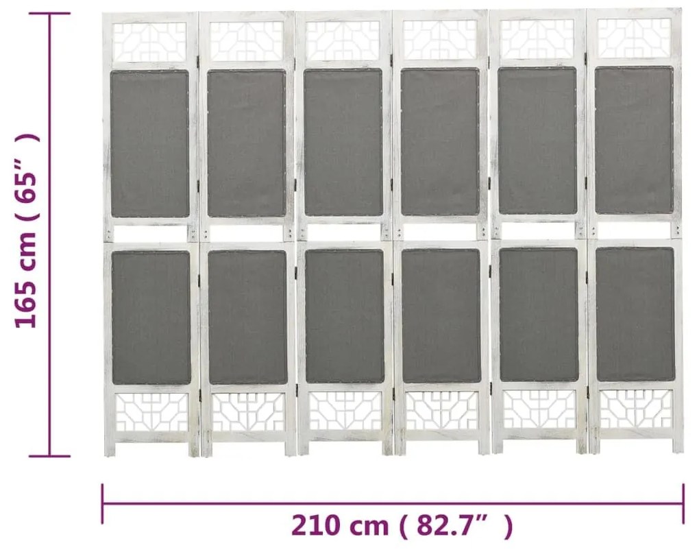 Διαχωριστικό Δωματίου με 6 Πάνελ Γκρι 210 x 165 εκ. Υφασμάτινο - Γκρι