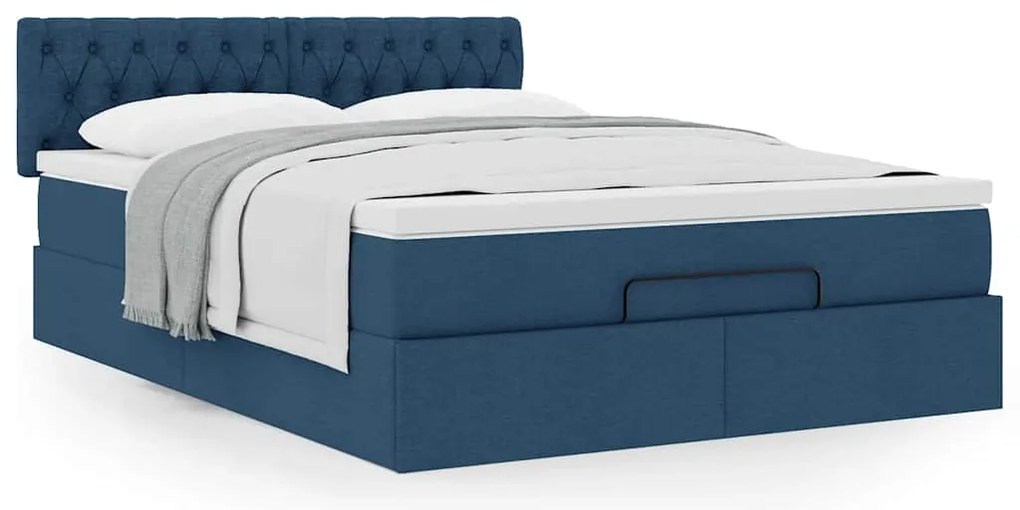 vidaXL Οθωμανικό κρεβάτι με στρώμα μπλε 140x200cm ύφασμα