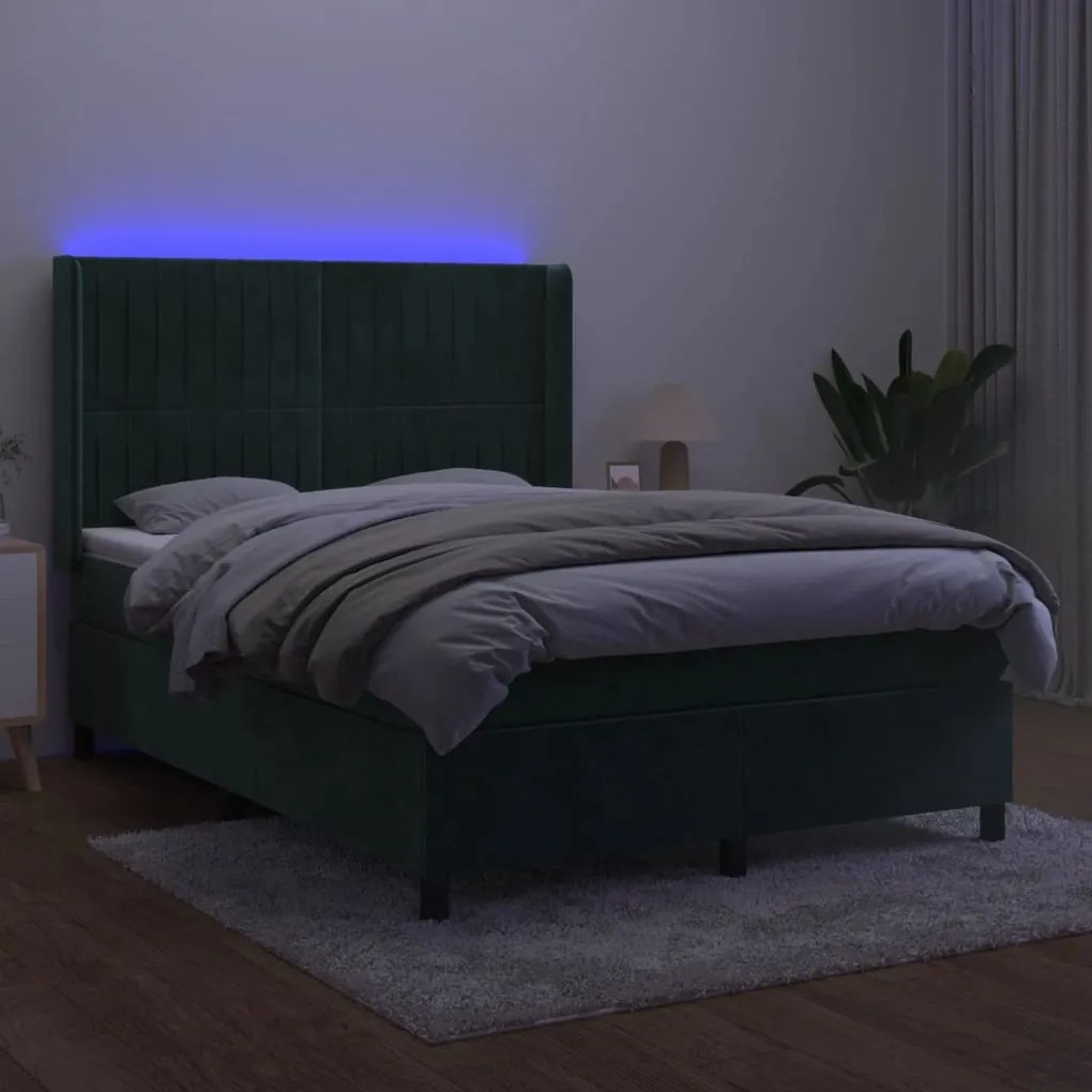 ΚΡΕΒΑΤΙ BOXSPRING ΜΕ ΣΤΡΩΜΑ &amp; LED ΣΚ. ΠΡΑΣΙΝΟ 140X190ΕΚ ΒΕΛΟΥΔΟ 3139682