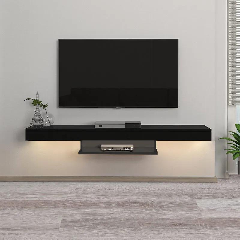 Έπιπλο τηλεόρασης επιτοίχιο Albares Megapap από μελαμίνη με LED χρώμα μαύρο 150x29,6x22εκ. - Μελαμίνη - GP042-0186,3