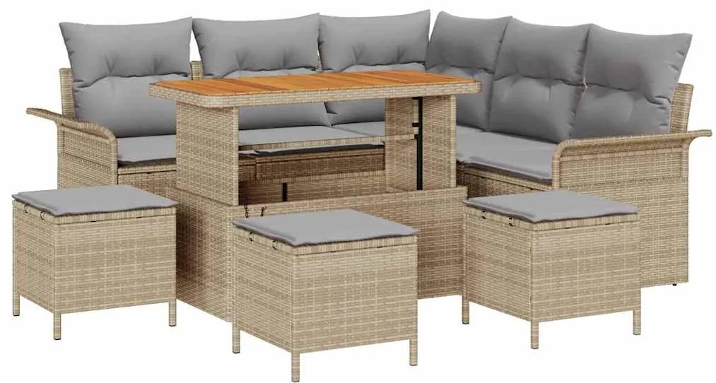 vidaXL Σετ Καναπέ Κήπου Ρυθμιζόμενο ύψος 9 pcs Μπεζ συνθετικό ρατάν