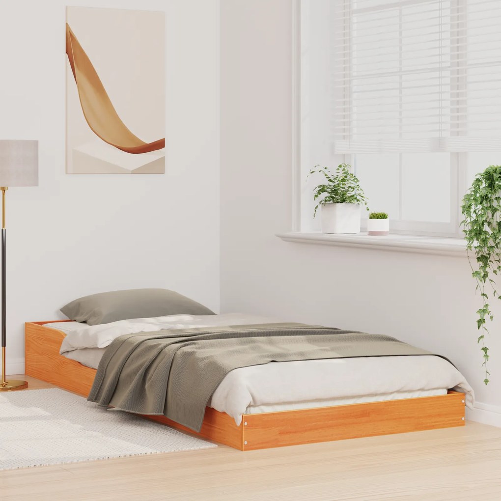 vidaXL Σκελετός Κρεβατιού Καφέ κεριού 100 x 220 cm Μασίφ ξύλο πεύκου